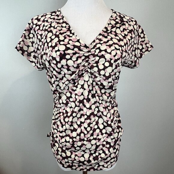 Nine West Y2K Purple Polka Dot Blouse Gathered Bodice Size Large - Picture 3 of 14